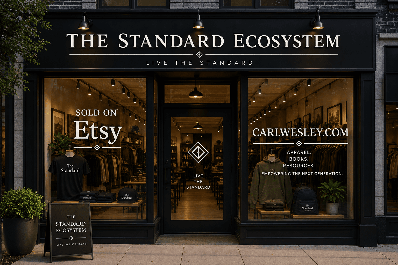 The Standard Ecosystem storefront with apparel displayed in the windows