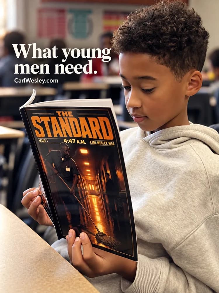 What young men need. A young reader with The Standard comic, Issue 1