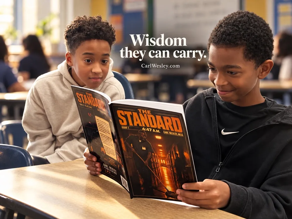 Wisdom they can carry. Two young readers with The Standard comic