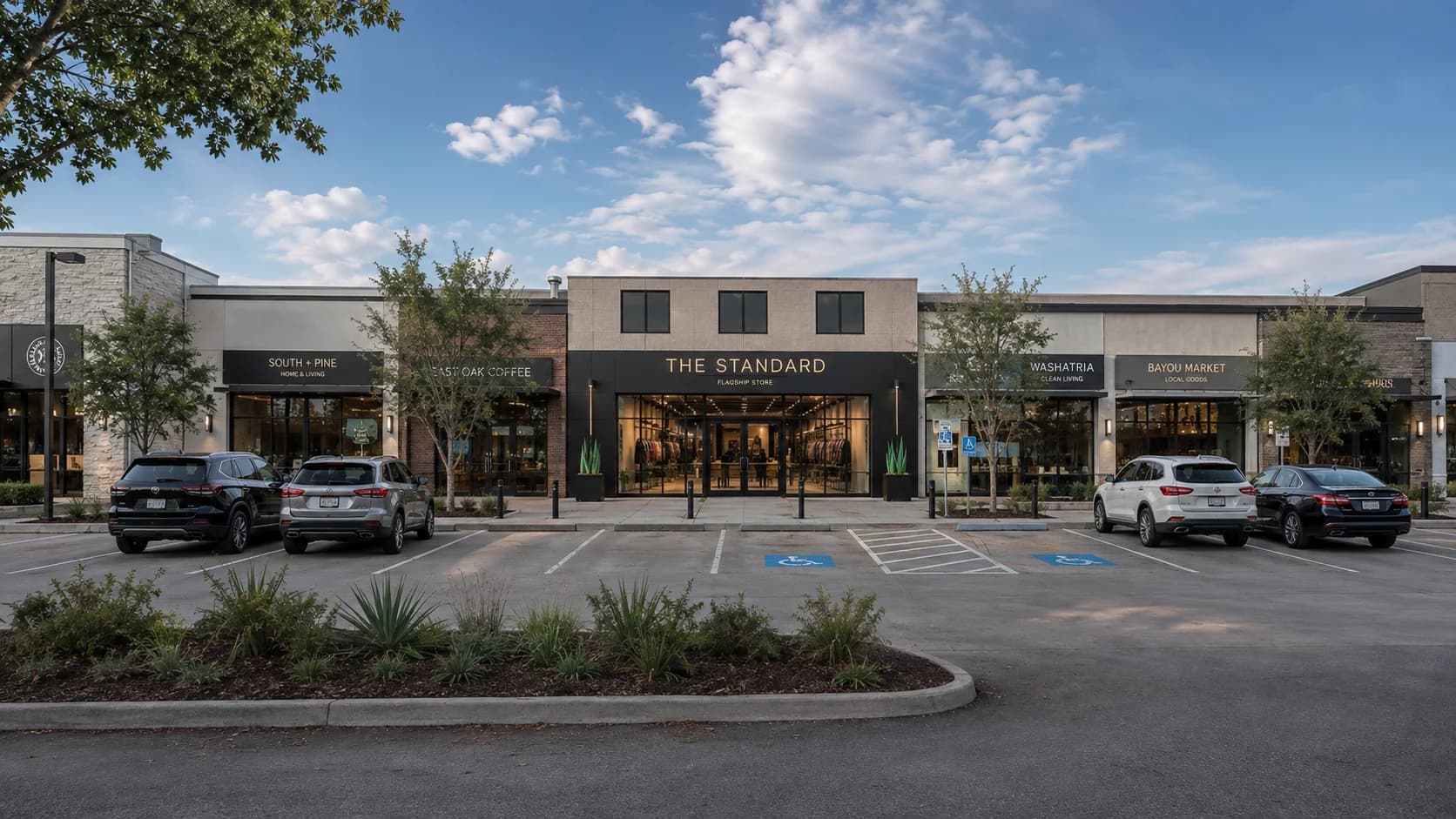The Standard flagship storefront in a Houston shopping plaza